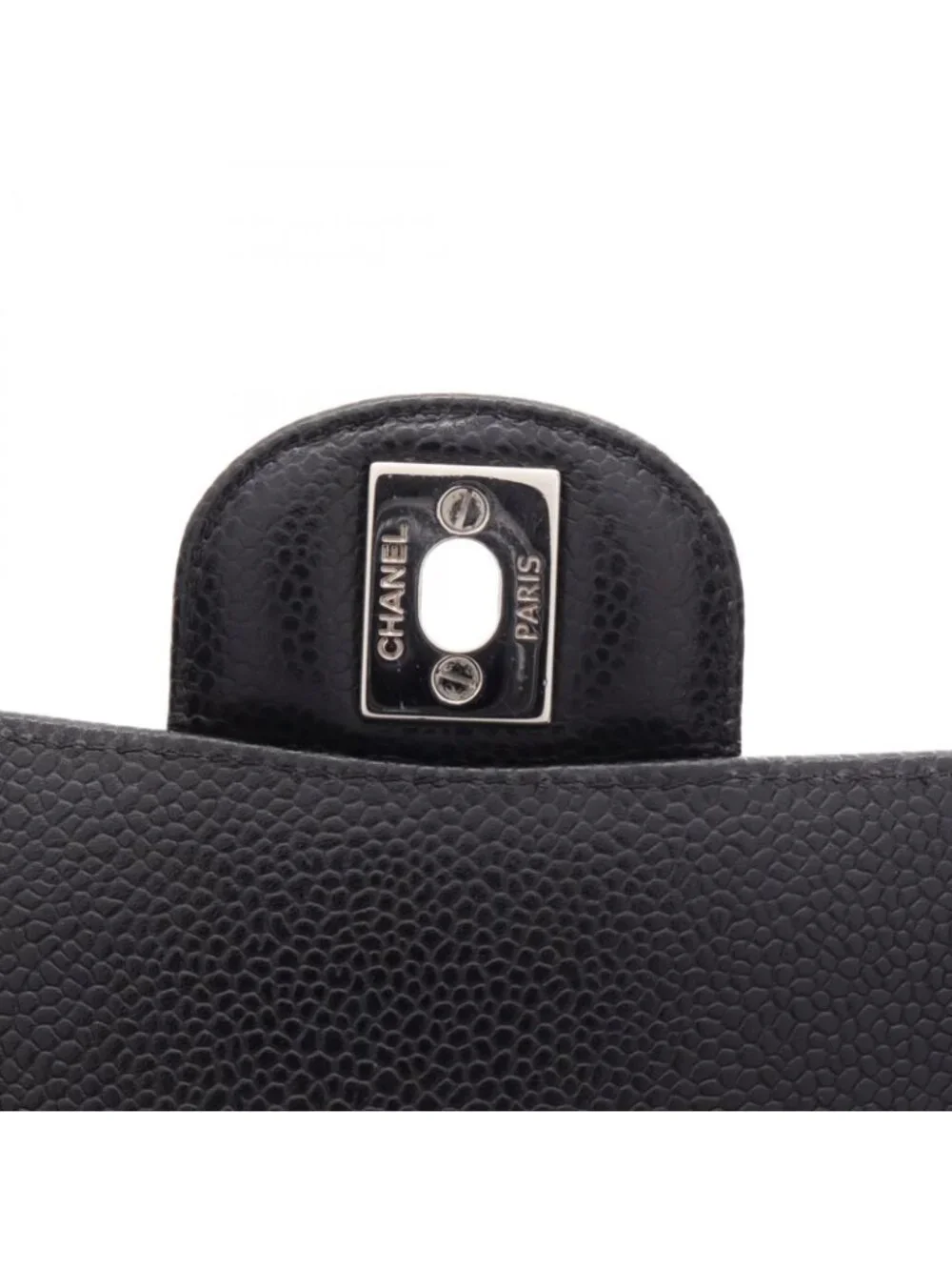 Chanel Shoulder Bag Quilted Double Flap Black Caviar Leather Chain